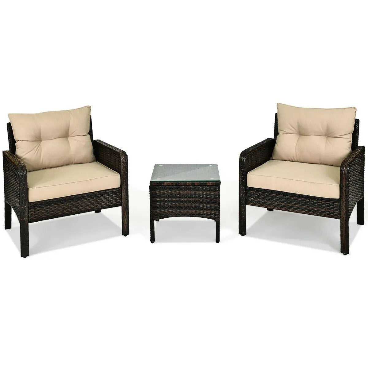 3 Pcs Outdoor Patio Rattan Conversation Set with Seat Cushions-Black by DirectDeals