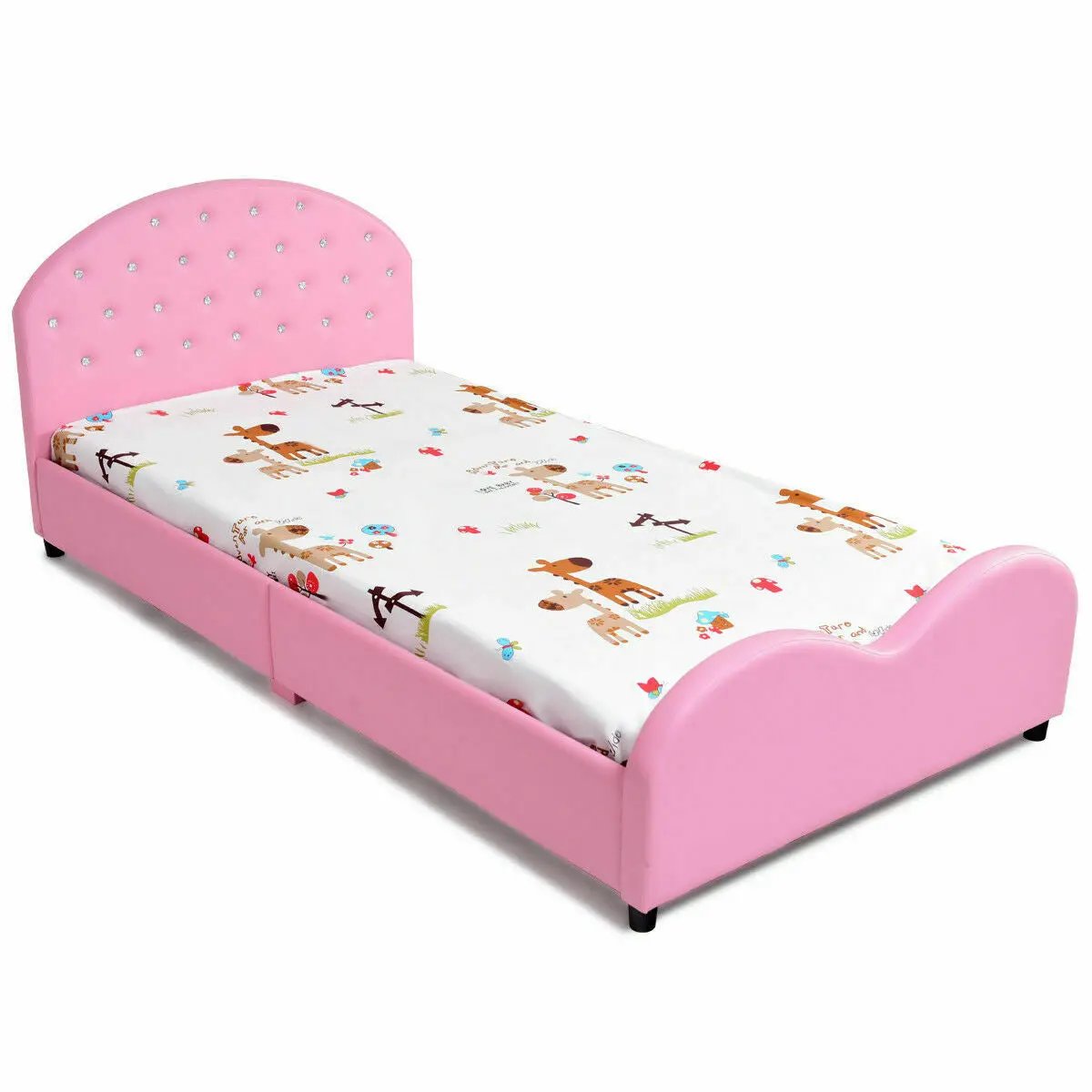 Twin Size Upholstered Platform Toddler Bed with Wood Slat Support by DirectDeals