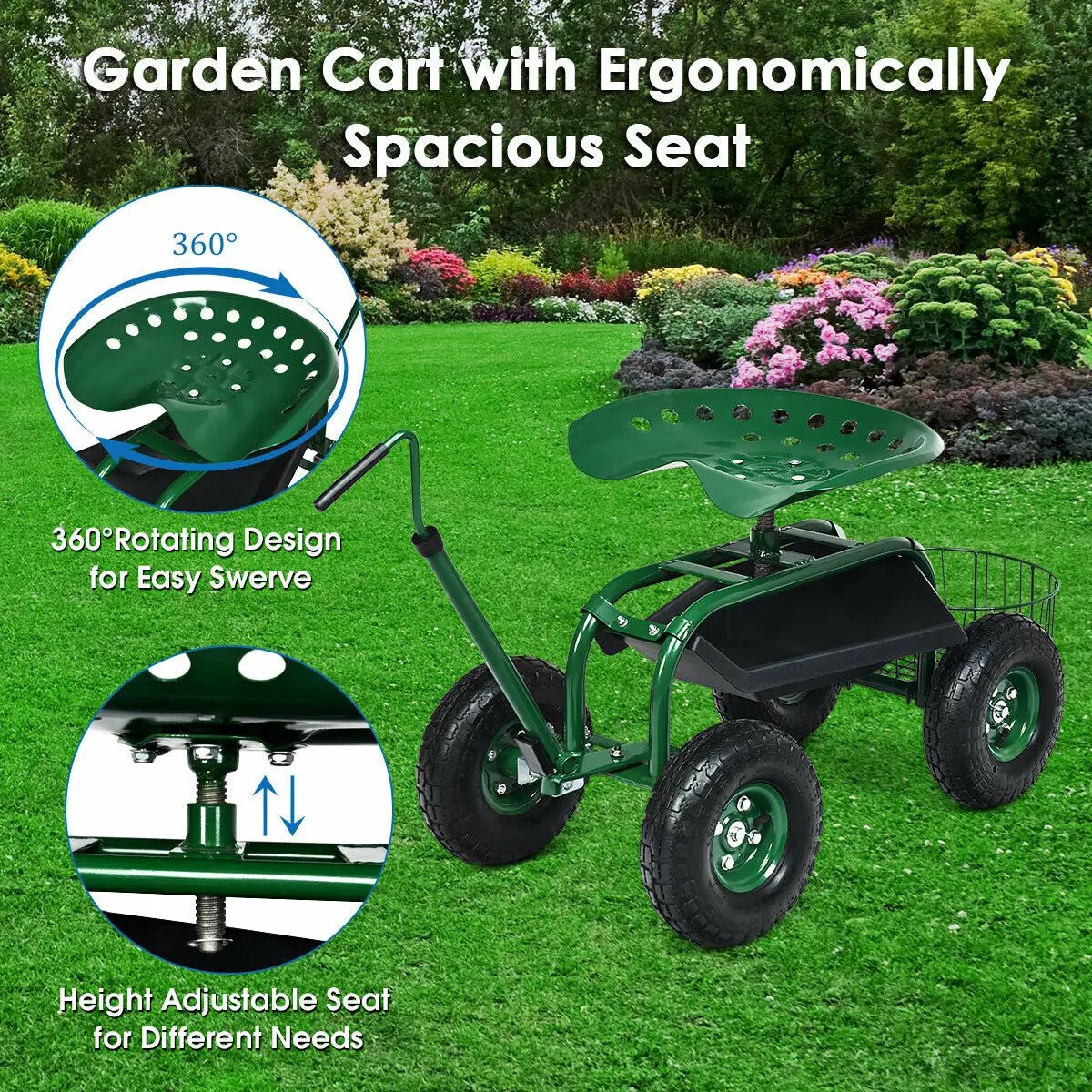 Extendable Handle Garden Cart Rolling Wagon Scooter by DirectDeals