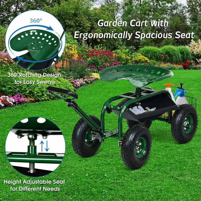 Heavy Duty Garden Cart with Tool Tray and 360 Swivel Seat by DirectDeals
