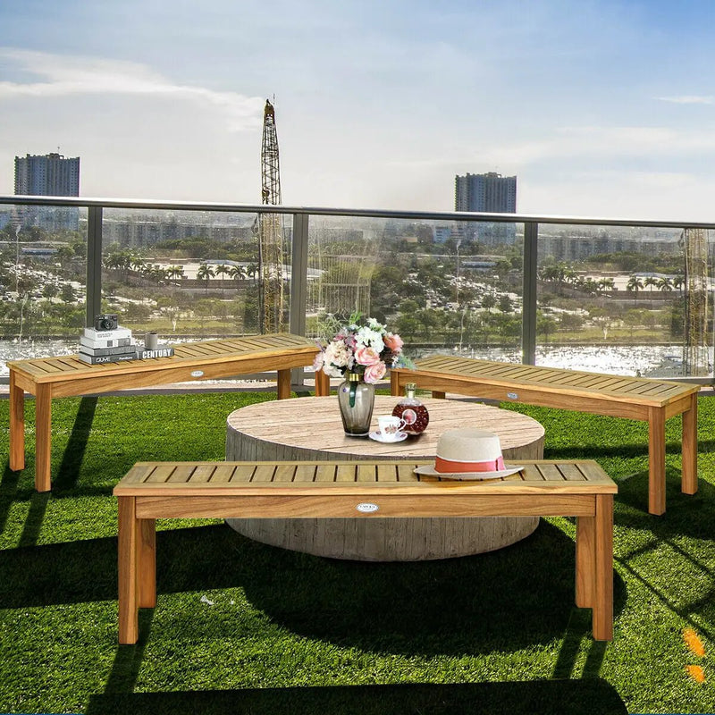 52 Inch Outdoor Acacia Wood Dining Bench Chair by DirectDeals