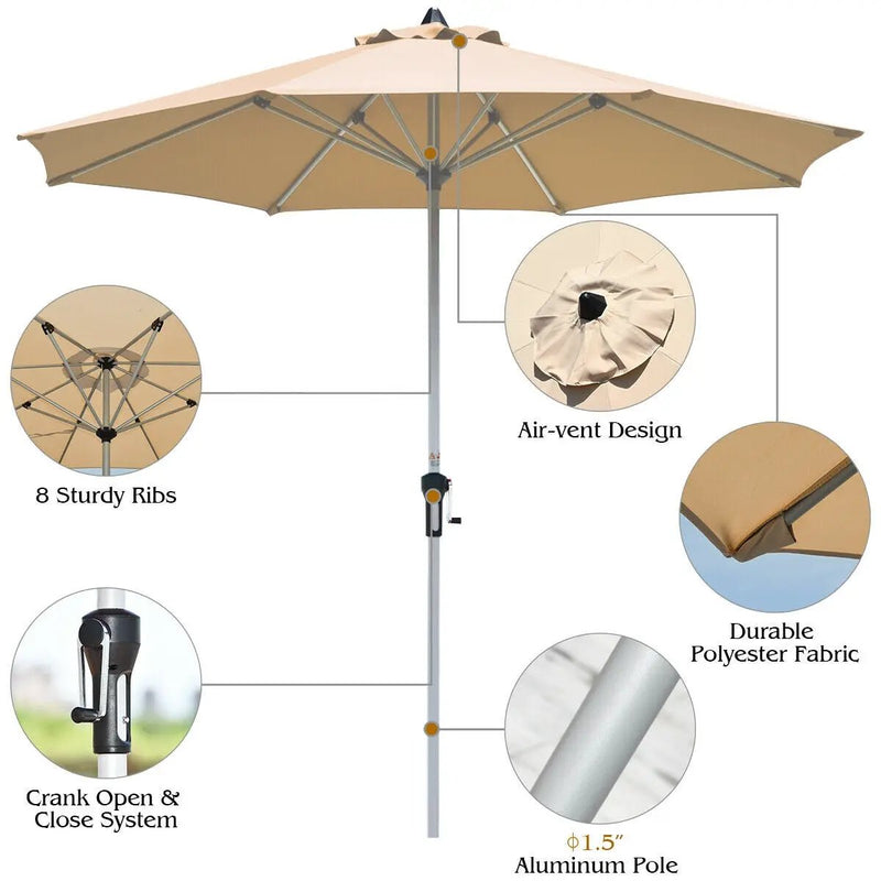 9 Feet Patio Outdoor Market Umbrella with Aluminum Pole without Weight Base by DirectDeals