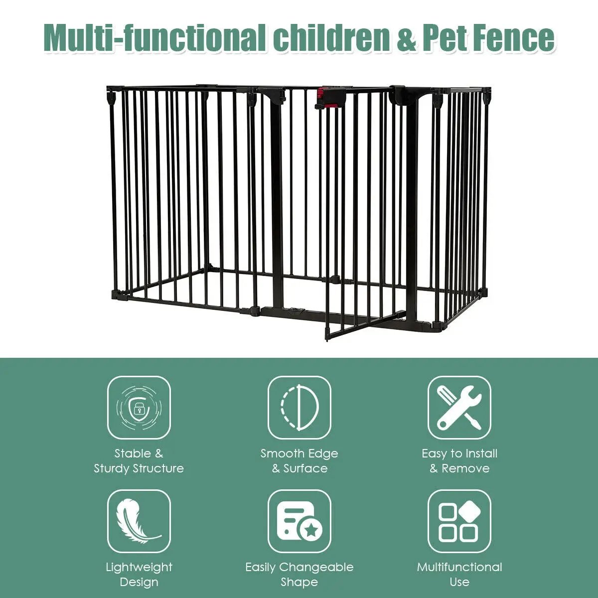 6 Panel Wall-mount Adjustable Baby Safe Metal Fence Barrier-Black by DirectDeals
