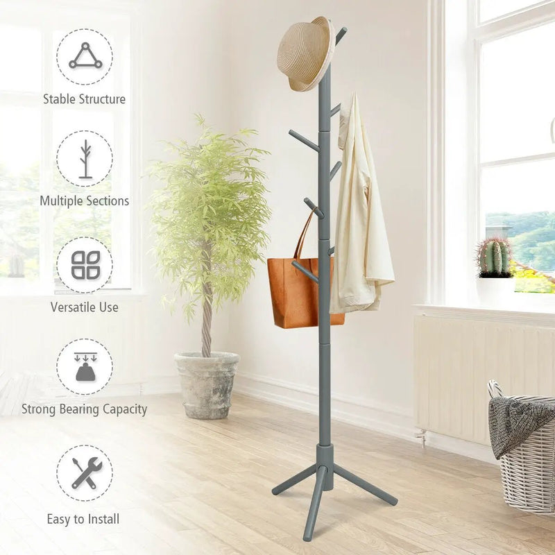 2 Heights Wooden Coat Rack with 8 Hooks by DirectDeals