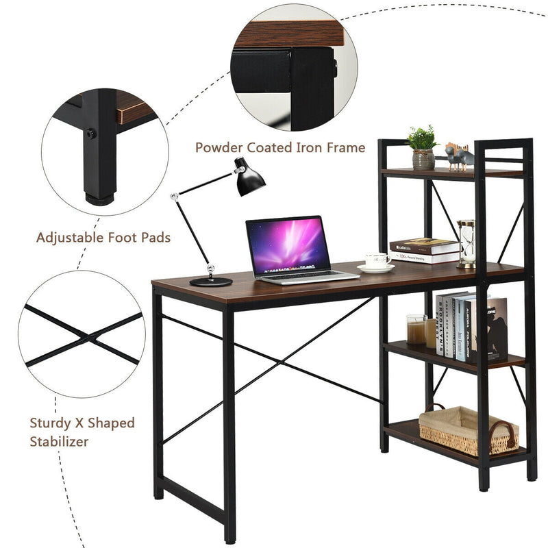 47.5 Inch Writing Study Computer Desk with 4-Tier Shelves by DirectDeals