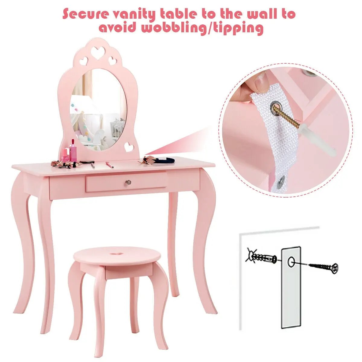 Kids Princess Makeup Dressing Play Table Set with Mirror by DirectDeals