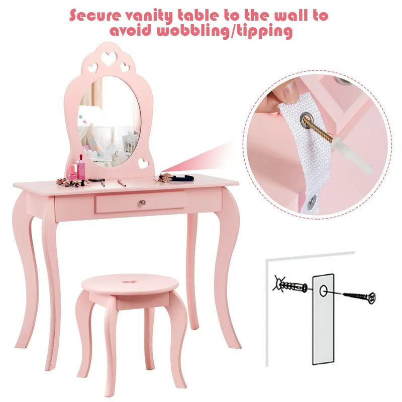 Kids Princess Makeup Dressing Play Table Set with Mirror by DirectDeals