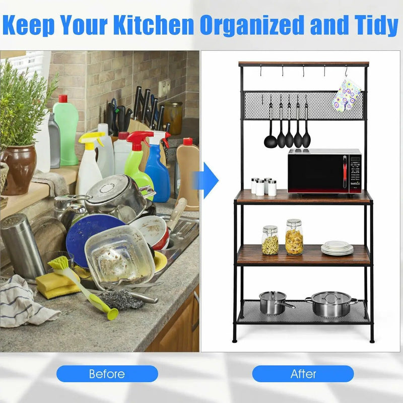 4-Tier Kitchen Rack Stand with Hooks and Mesh Panel by DirectDeals