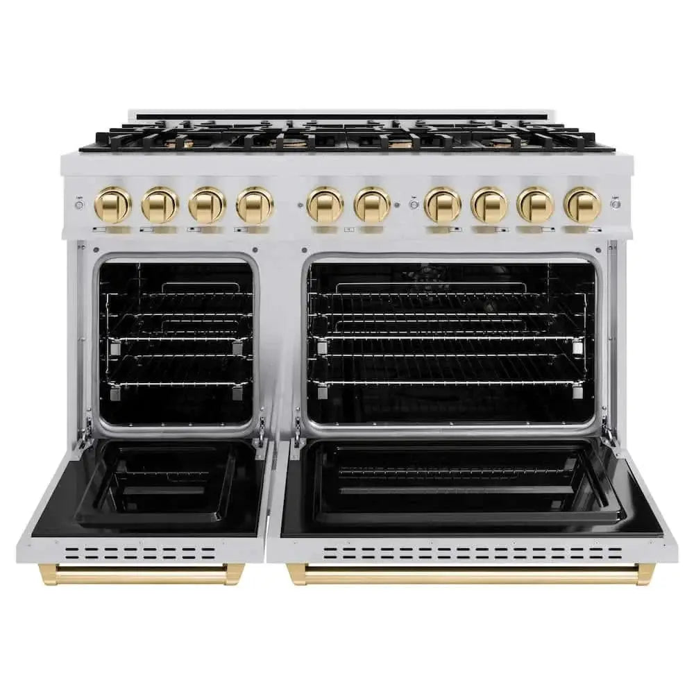 ZLINE 48" Classic Gas Range, Convection Gas Oven Stainless Steel, Gold CGRZ-48-G by Farmhouse Kitchen and Bath