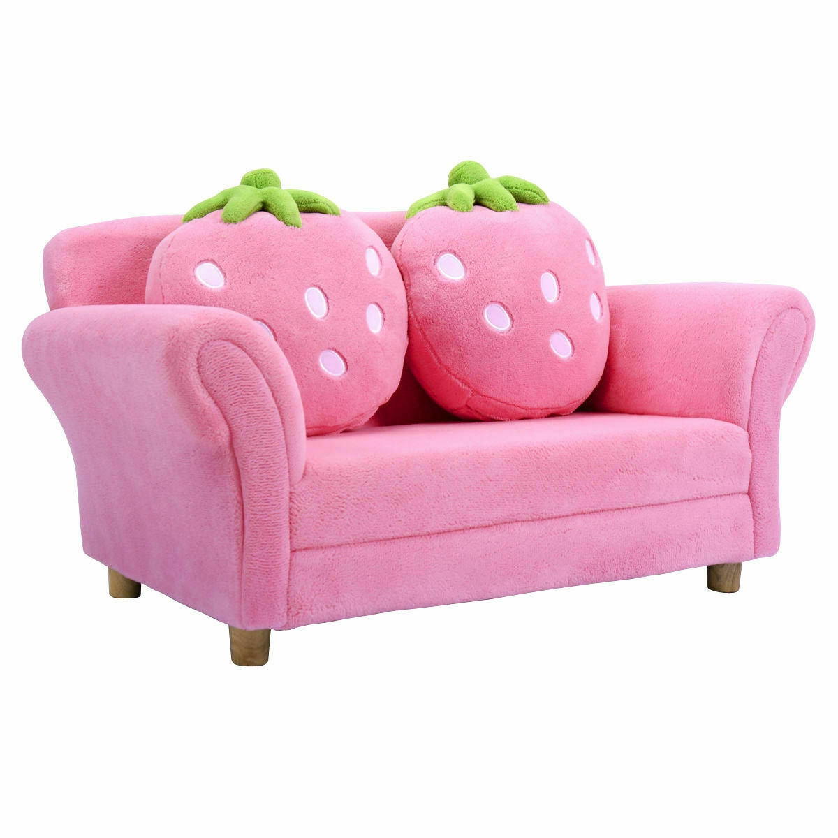 Kids Strawberry Armrest Chair Sofa with 2 Cute Strawberry Pillows-Pink, photo 5 of 10