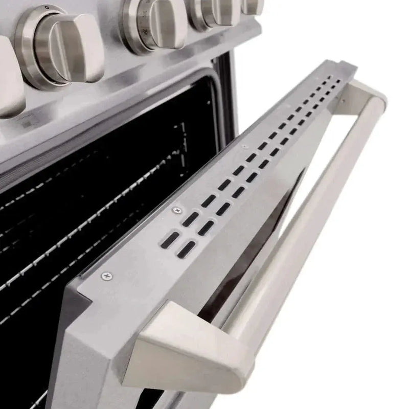 ZLINE 30" Dual Fuel Range, Gas Cooktop, Electric Convection Oven DuraSnow® Stainless Steel, Brass Burners CDRS-BR-30 by Farmhouse Kitchen and Bath
