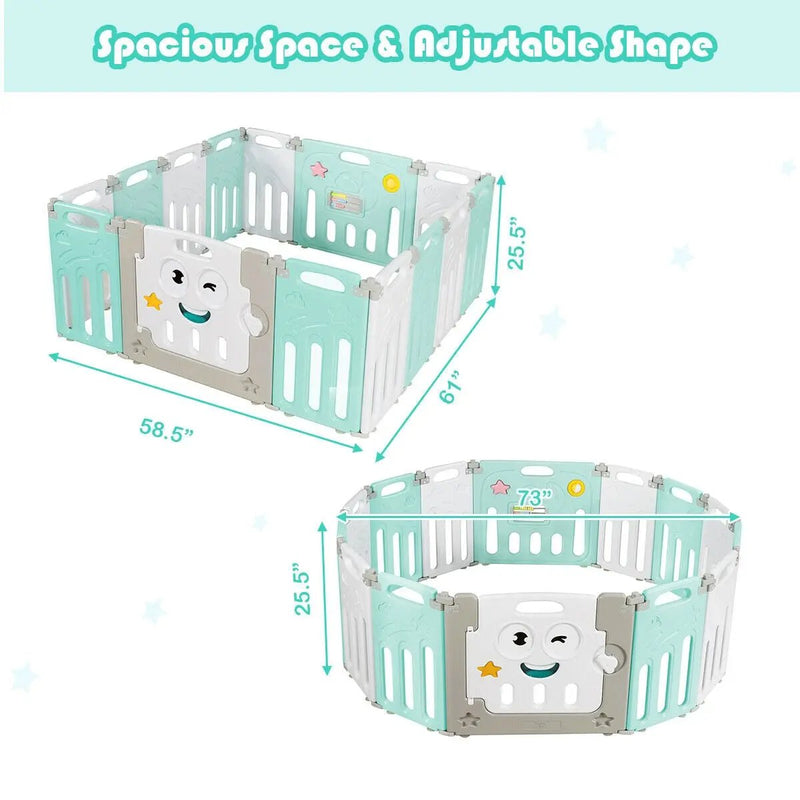 14-Panel Foldable Baby Playpen Kids Activity Centre-Green by DirectDeals