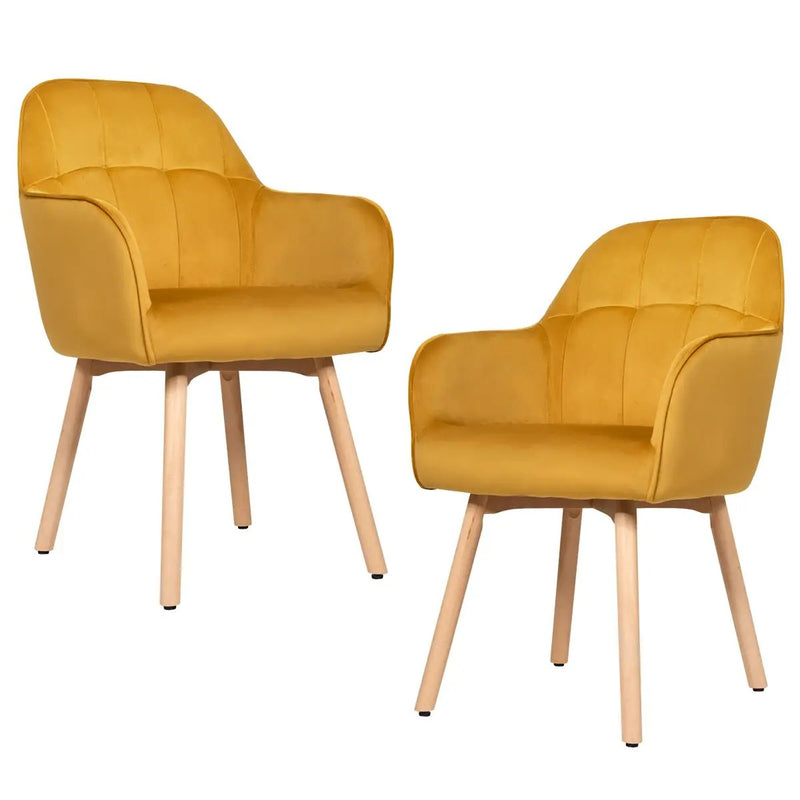 Set of 2 Mid-Back Accent Leisure Armchairs-Yellow by DirectDeals