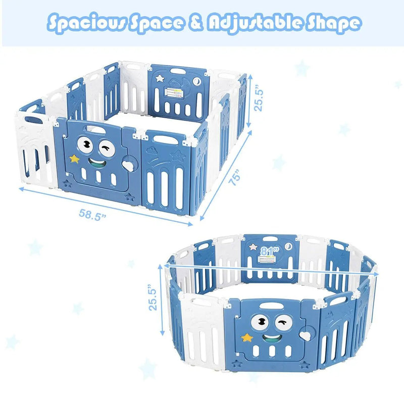 16-Panel Foldable Baby Playpen Kids Activity Centre-Blue by DirectDeals