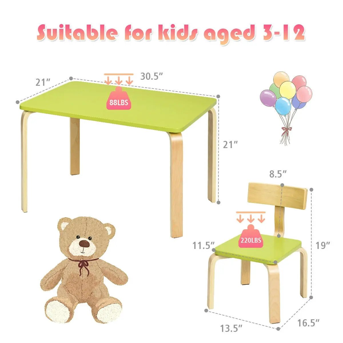 3 Piece Kids Wooden Activity Table and 2 Chairs Set by DirectDeals