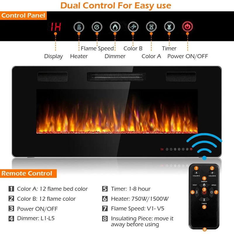 42 Inch Recessed Ultra Thin Electric Fireplace with Timer by DirectDeals