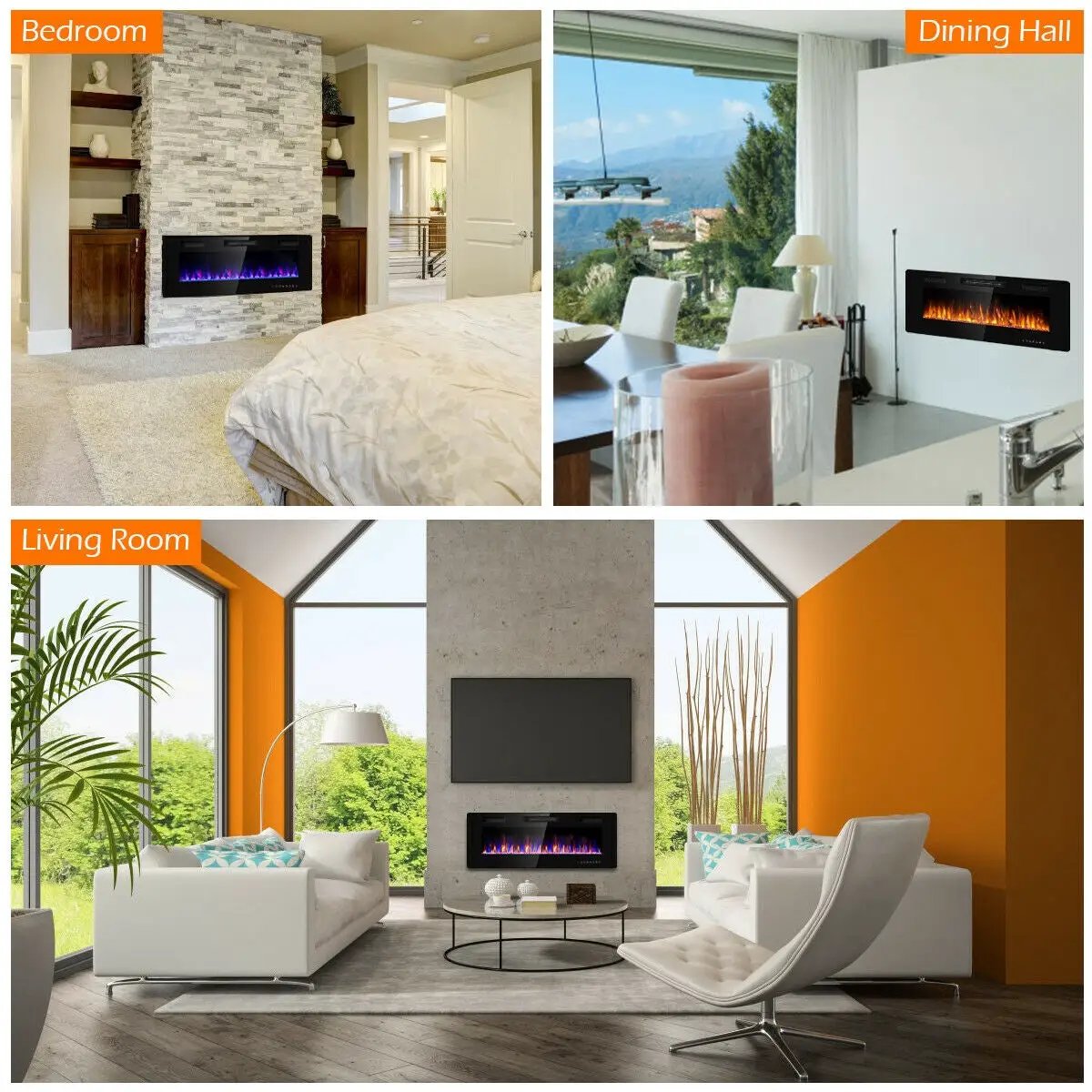 50 Inch Recessed Ultra Thin Electric Fireplace with Timer by DirectDeals