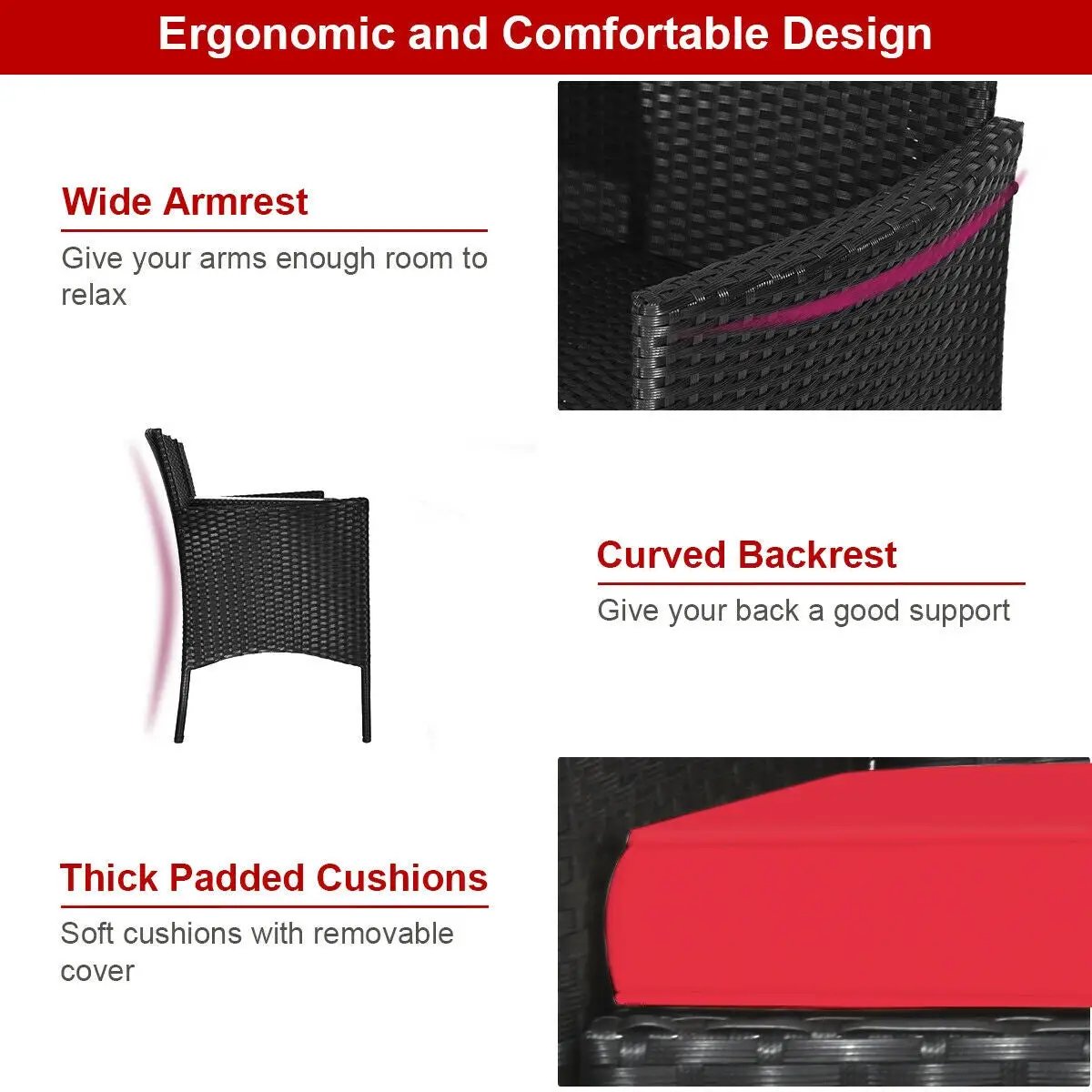 Wicker Patio Conversation Furniture Set with Removable Cushions and Table by DirectDeals