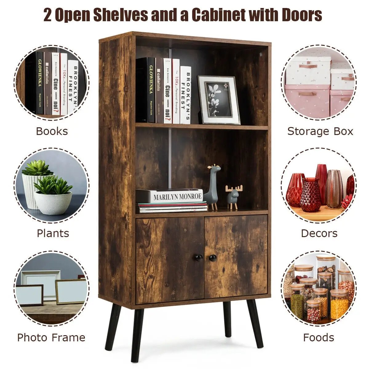 2-Tier Retro Bookcase Bookshelf with 3 Compartment-Coffee by DirectDeals
