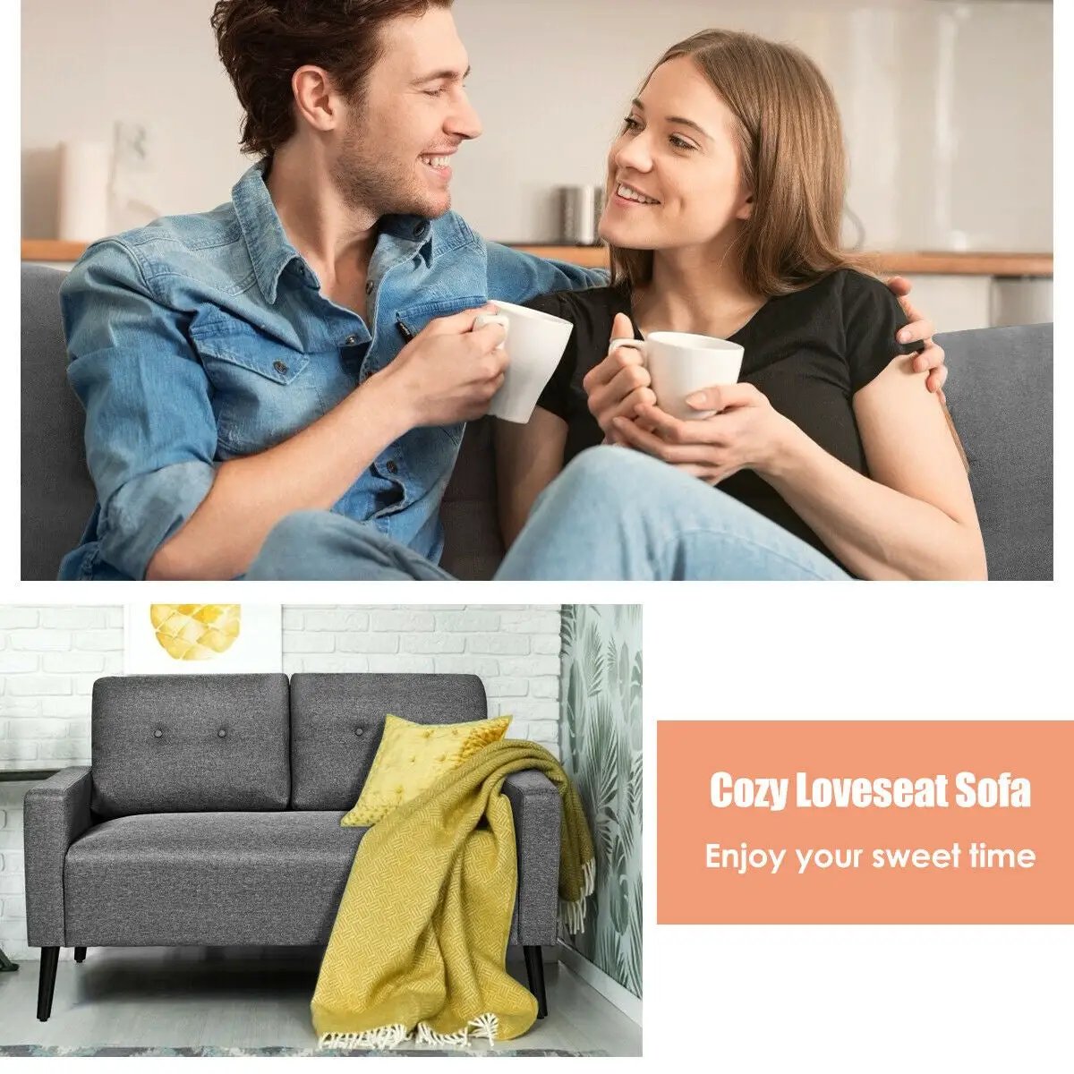 55 Inch Modern Loveseat Sofa with Cloth Cushion-Gray by DirectDeals