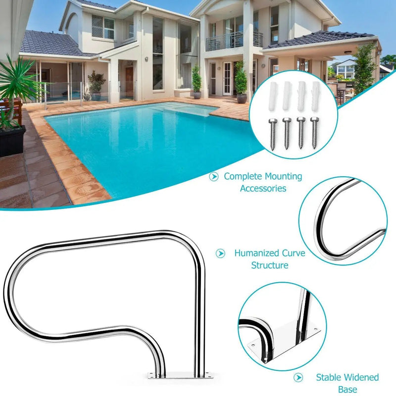 Stainless Steel Swimming Pool Hand Rail with Base Plate by DirectDeals