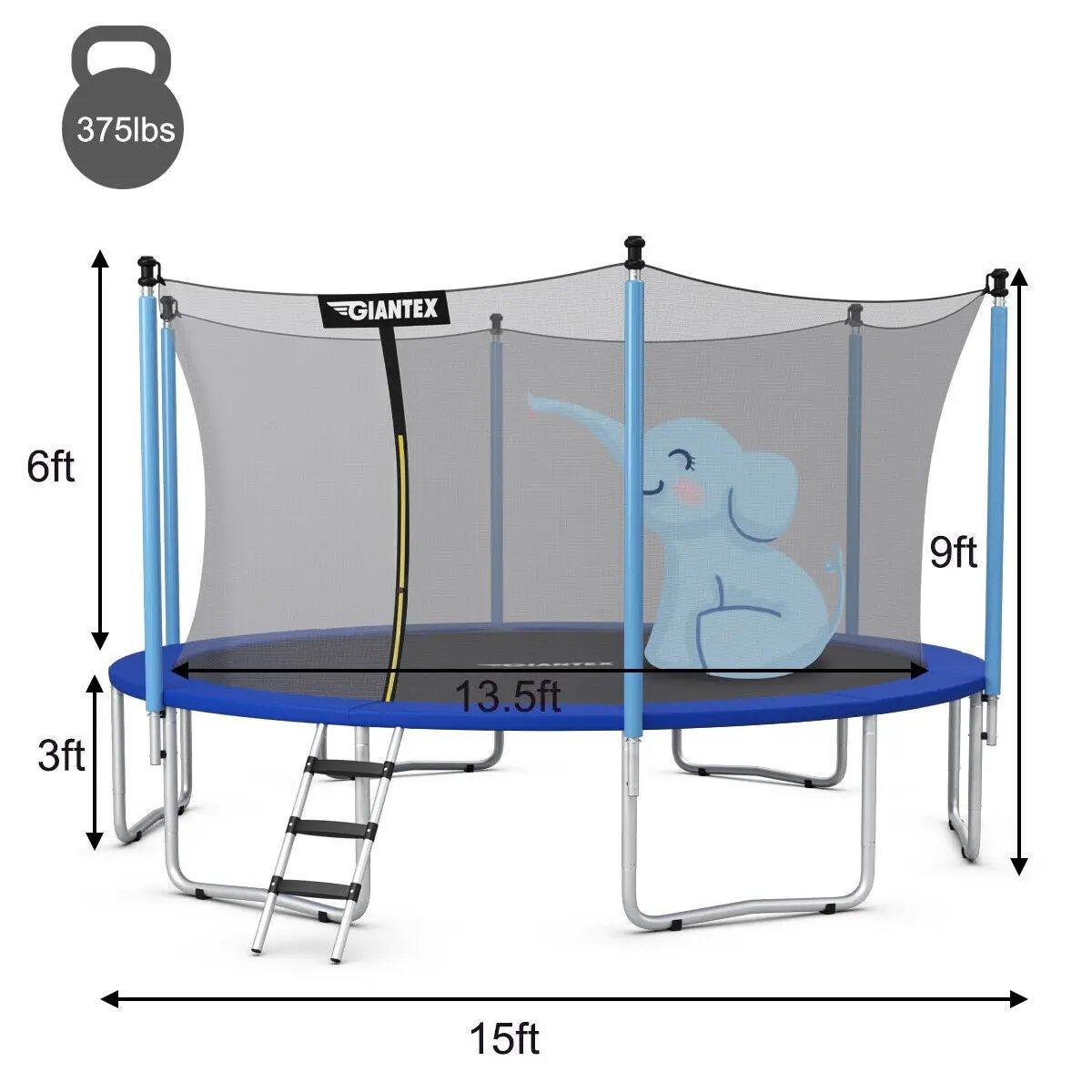 15 Feet Outdoor Bounce Trampoline with Safety Enclosure Net by DirectDeals