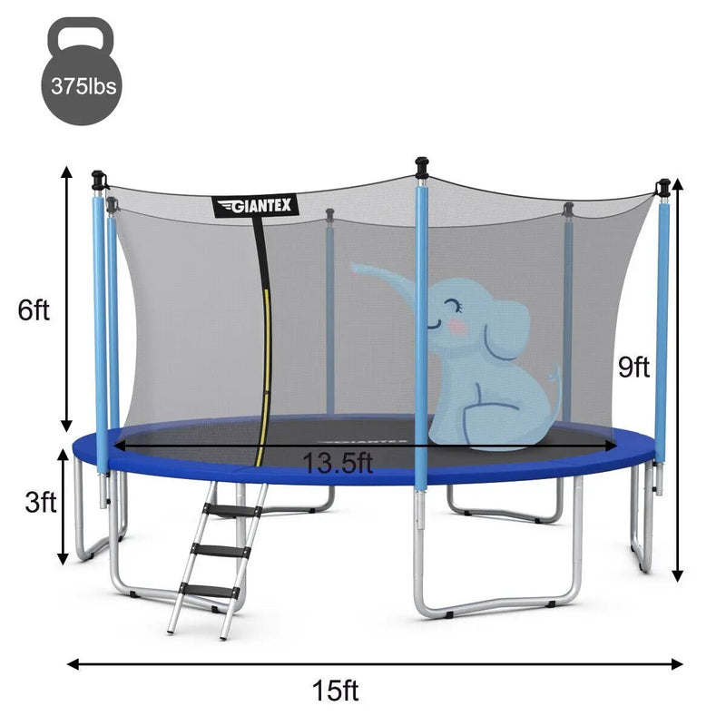 15 Feet Outdoor Bounce Trampoline with Safety Enclosure Net by DirectDeals