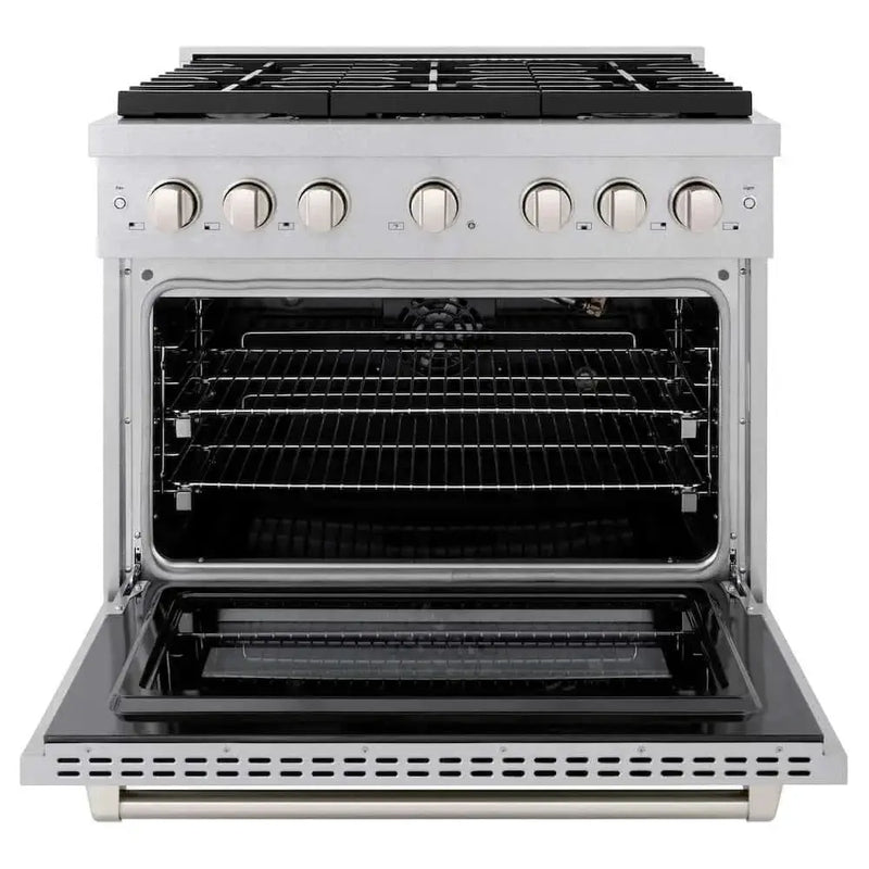 ZLINE 36"Gas Range, Convection Gas Oven , DuraSnow® Brass Burners, SGRS-BR-36 by Farmhouse Kitchen and Bath