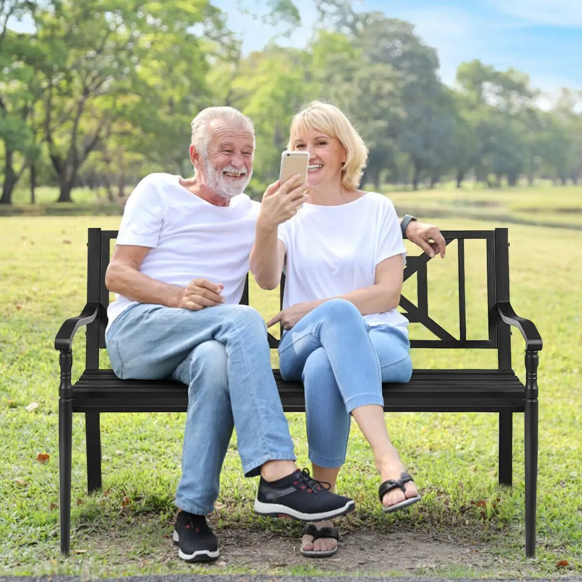 Patio Garden Bench with Powder Coated Steel Frame by DirectDeals