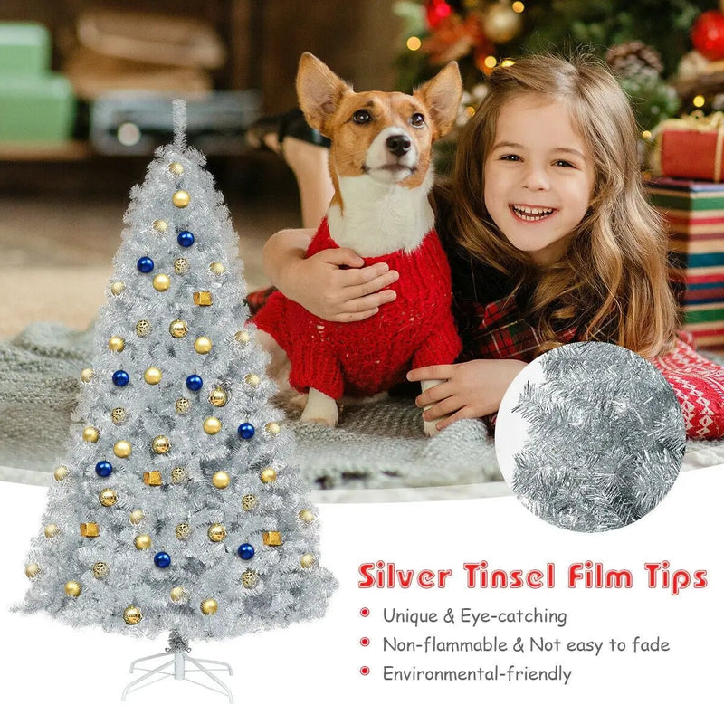 7.5 Ft Hinged Unlit Artificial Silver Tinsel Christmas Tree by DirectDeals