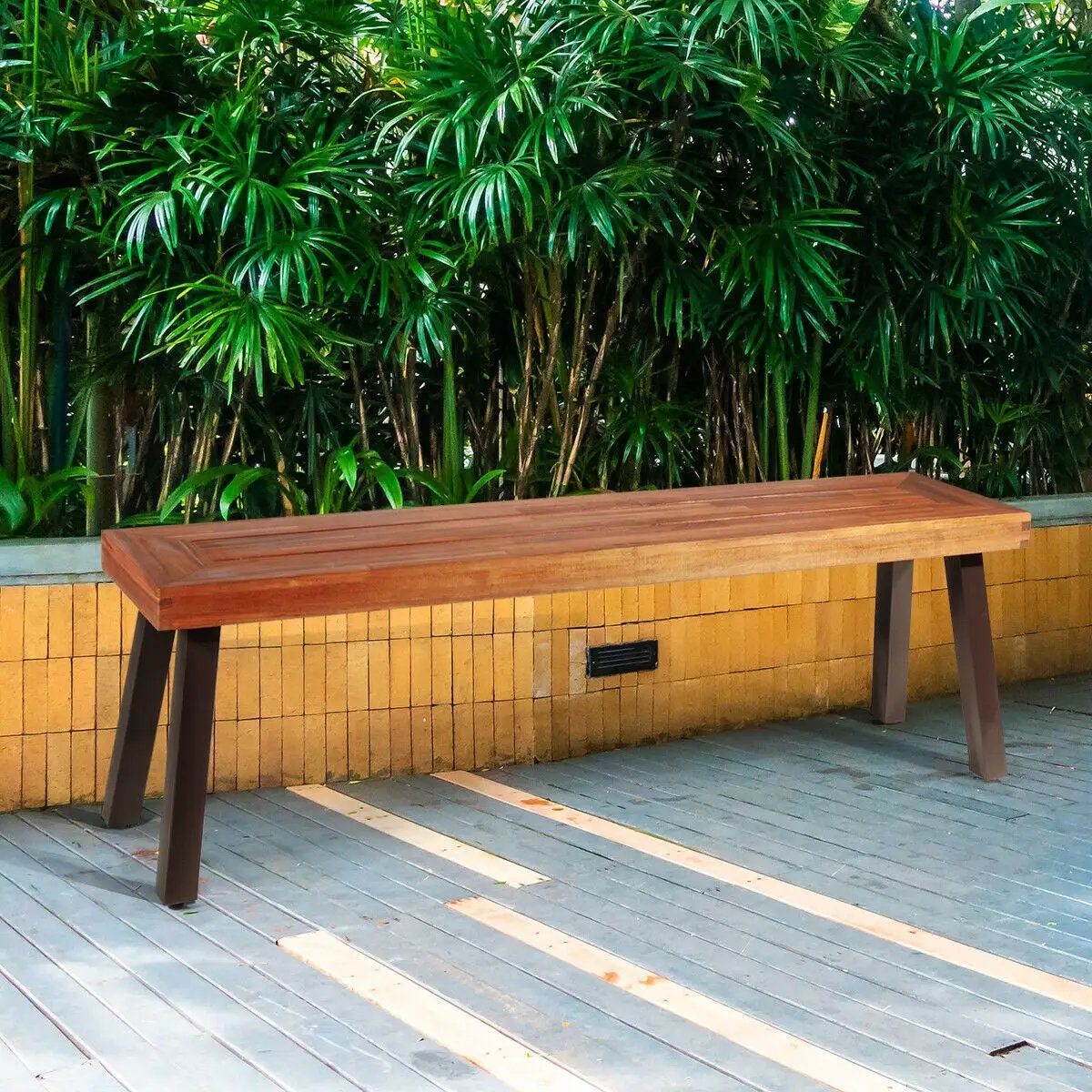Patio Acacia Wood Dining Bench Seat with Steel Legs by DirectDeals