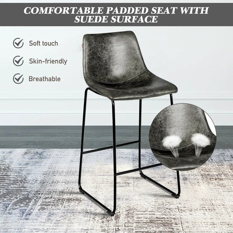 Set of 2 Bar Stool Faux Suede Upholstered Chairs by DirectDeals