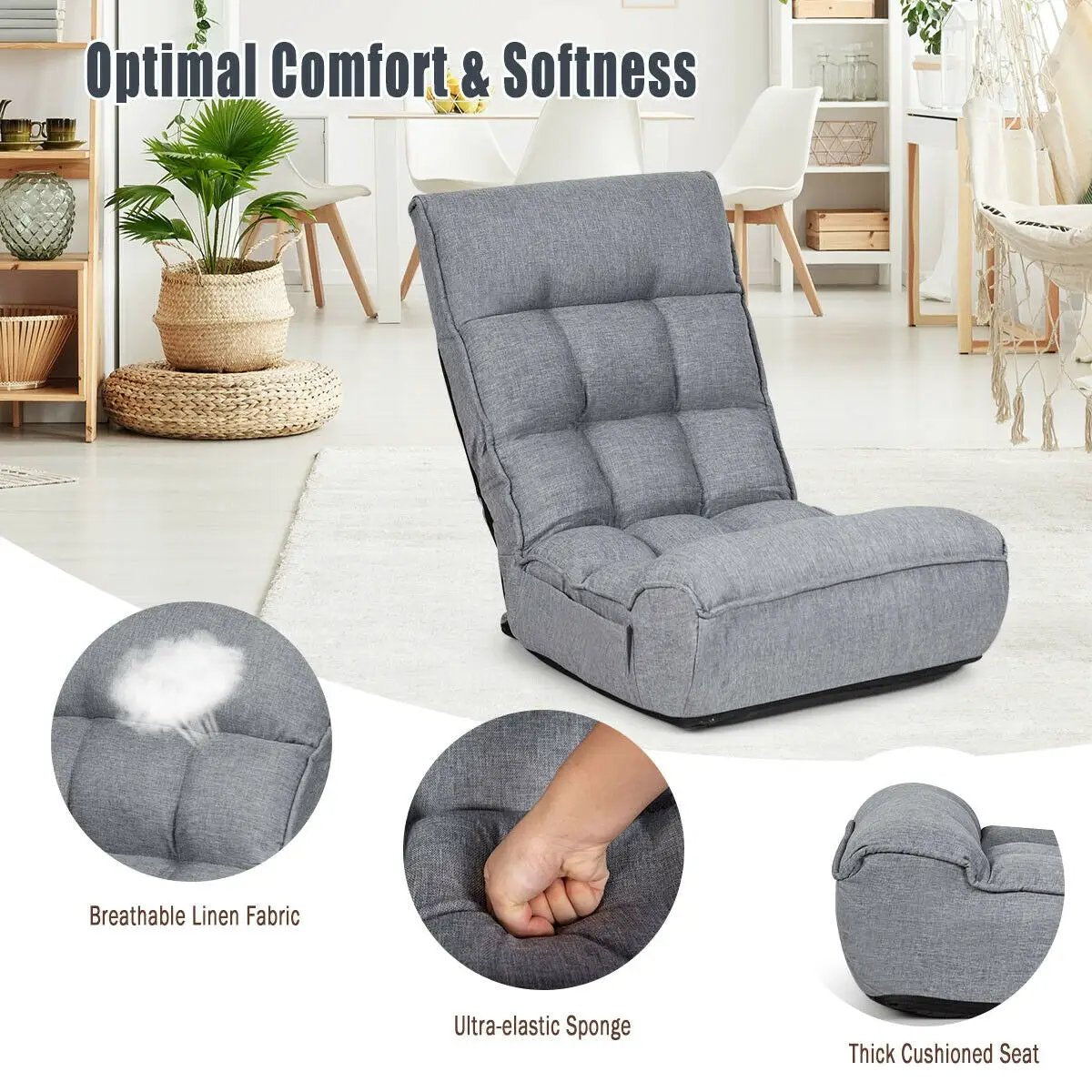 4-Position Adjustable Floor Chair Folding Lazy Sofa by DirectDeals
