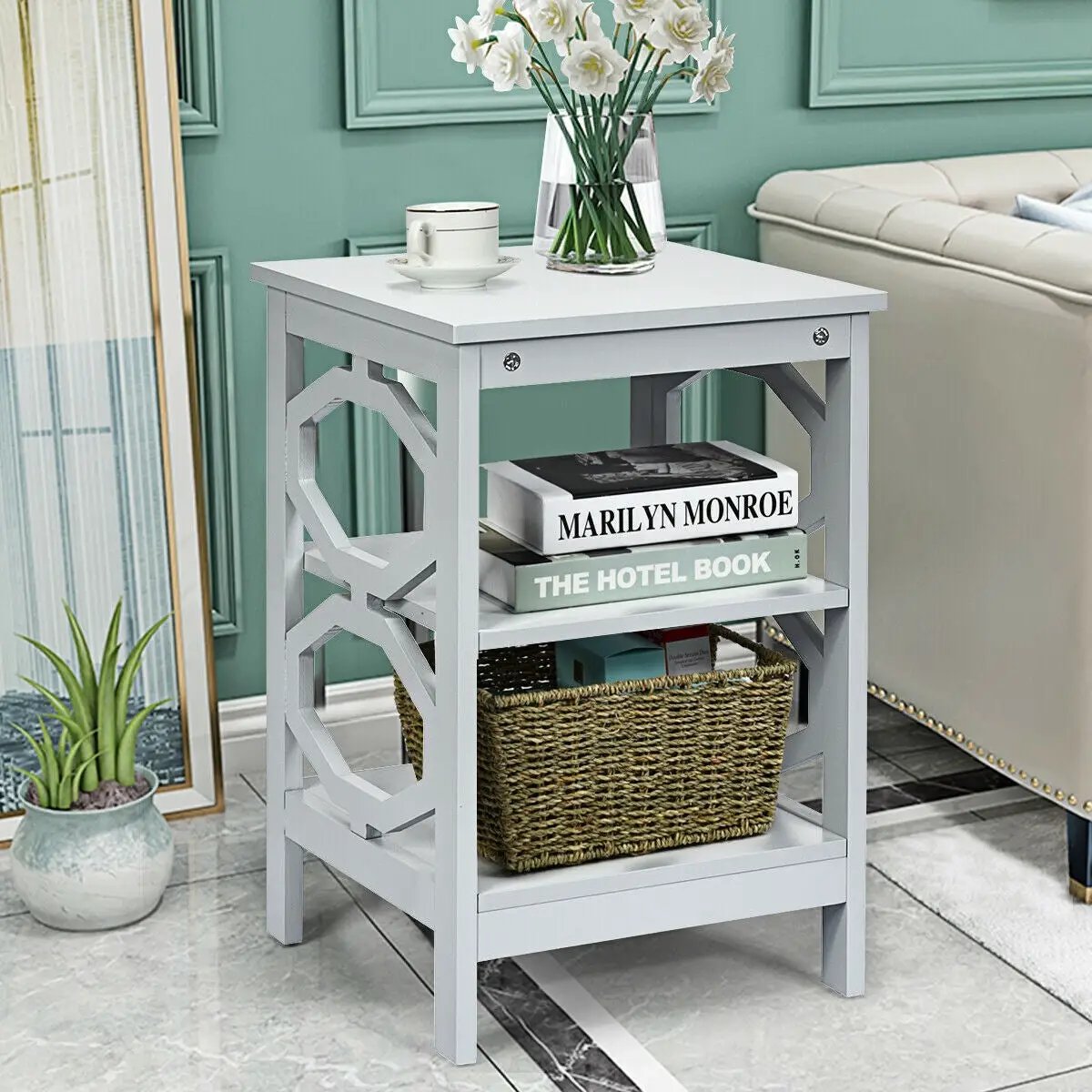 3-tier Nightstand Sofa Side End Accent Table-Black by DirectDeals