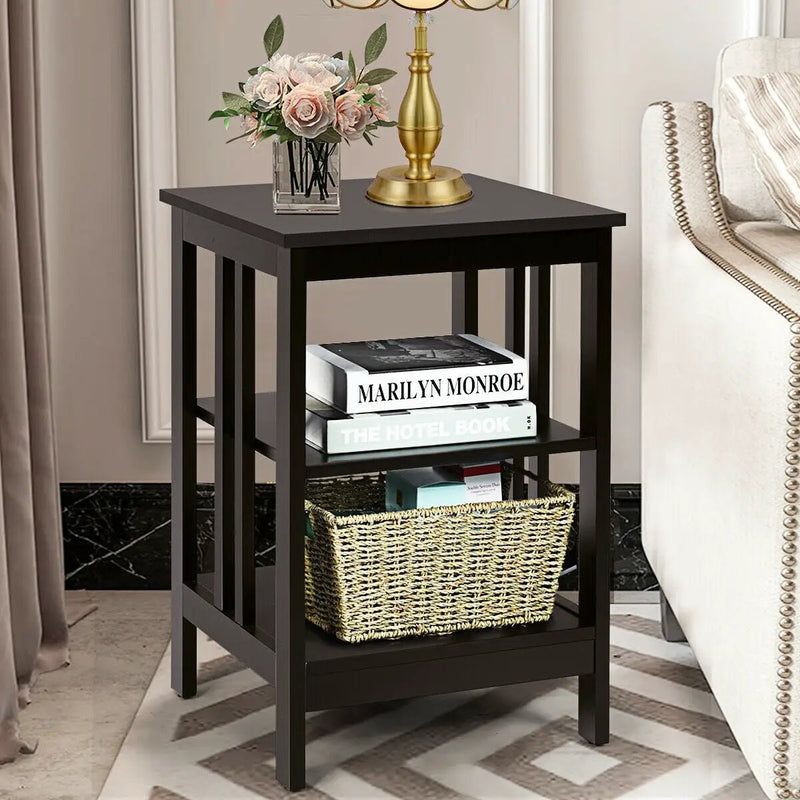 3-Tier Nightstand Sofa Side Table with Baffles and Round Corners by DirectDeals