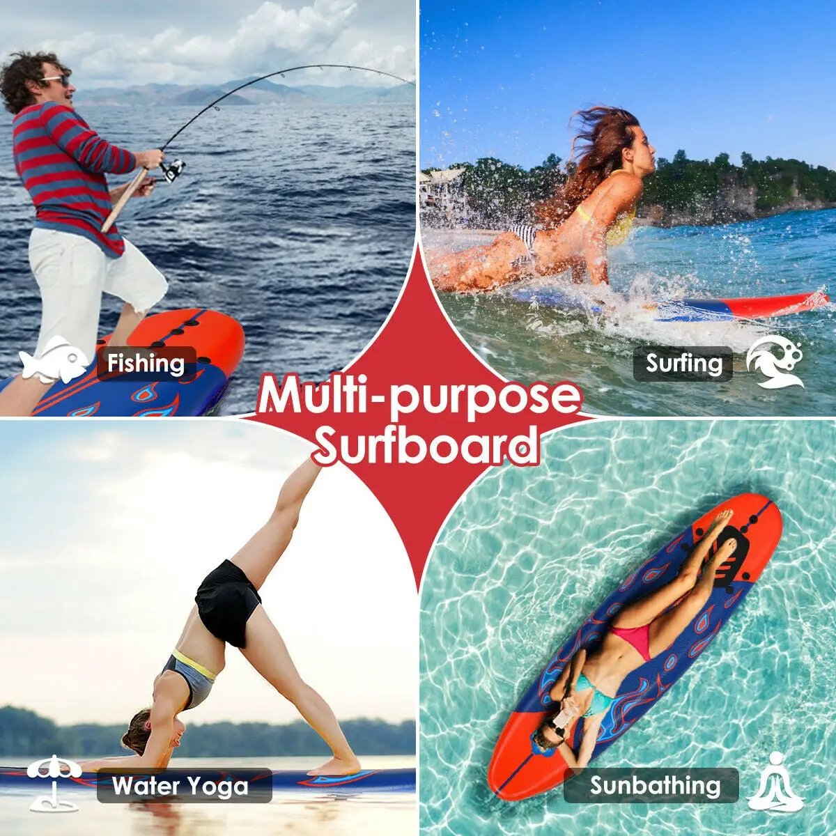 6 Feet Surfboard with 3 Detachable Fins by DirectDeals