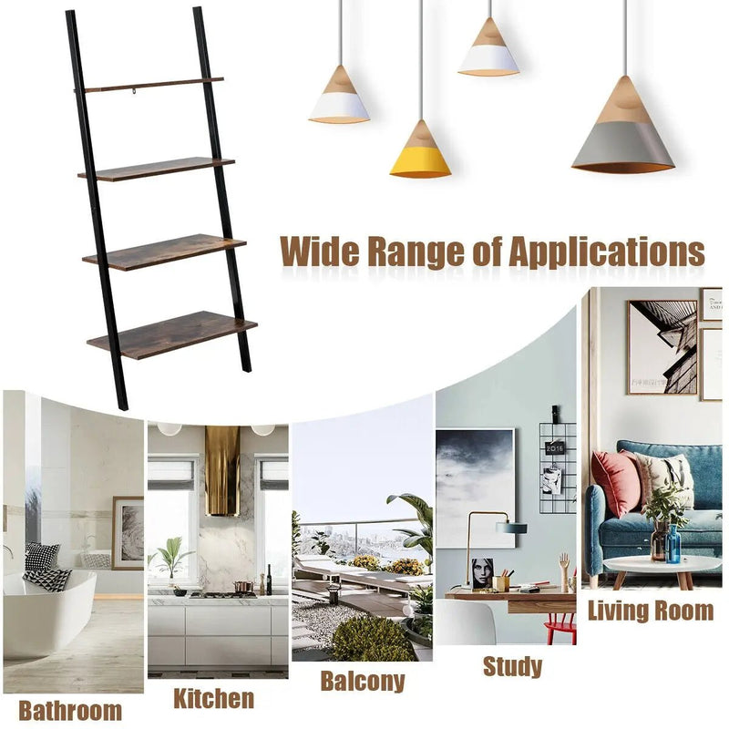 Multipurpose 4-Tier Industrial Leaning Wall Bookcase with Metal Frame by DirectDeals