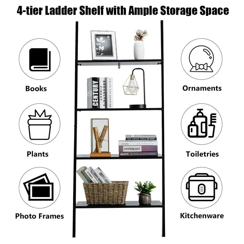 Multipurpose 4-Tier Industrial Leaning Wall Bookcase with Metal Frame by DirectDeals
