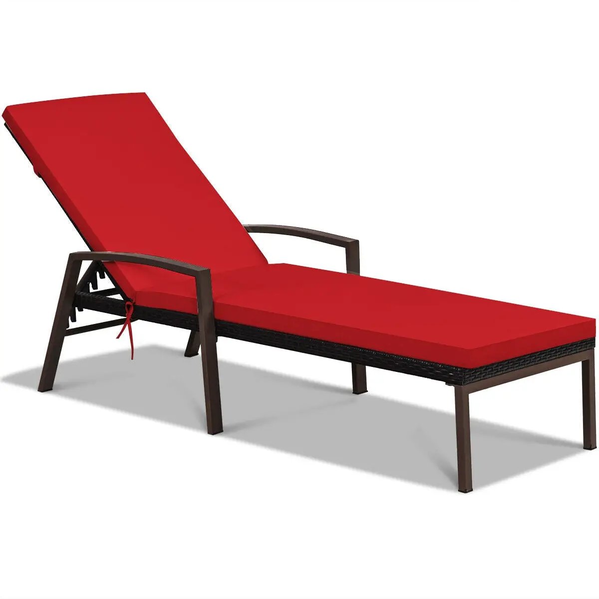 Patio Rattan Lounge Chaise Recliner with Back Adjustable Cushioned by DirectDeals