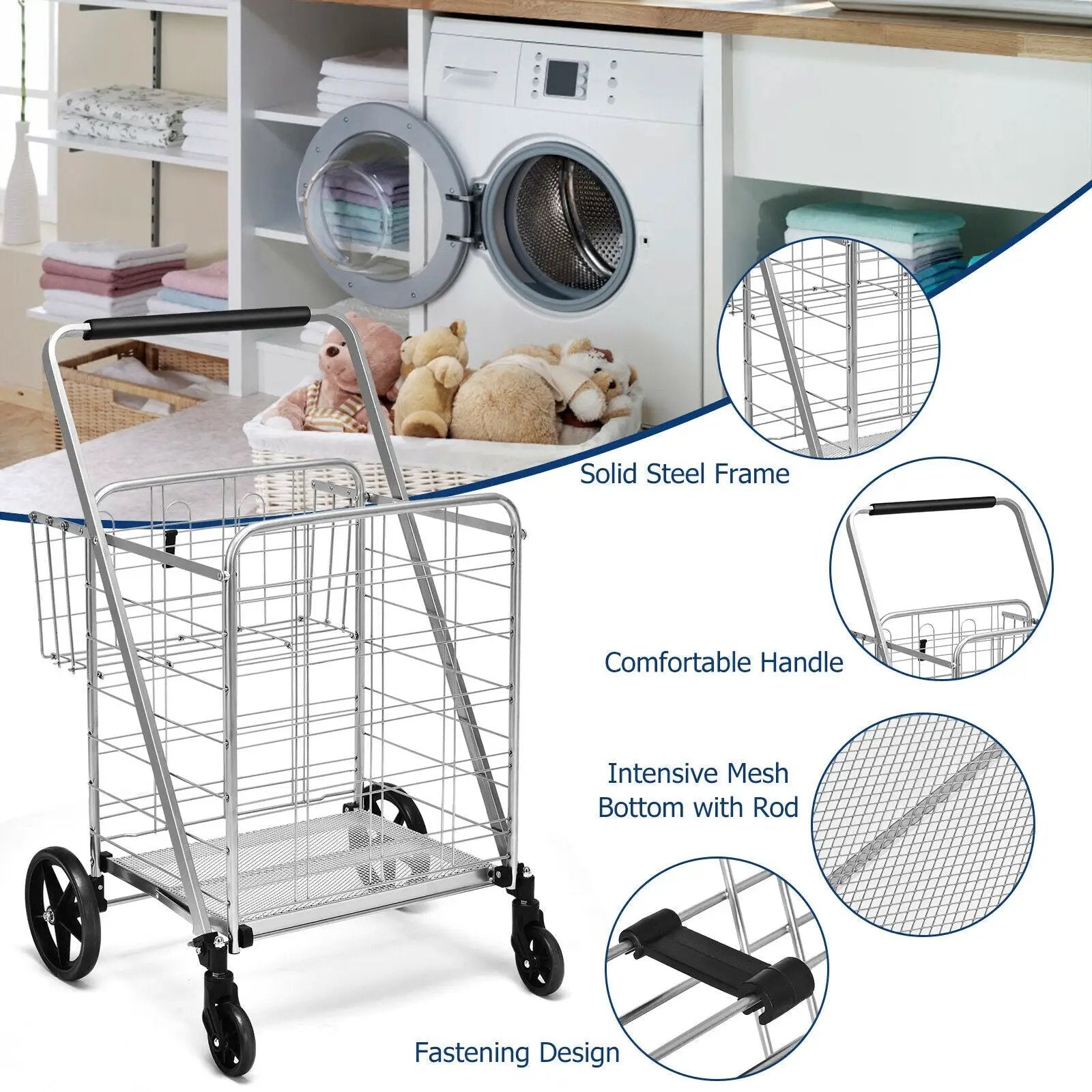 Heavy Duty Folding Utility Shopping Double Cart-Silver by DirectDeals