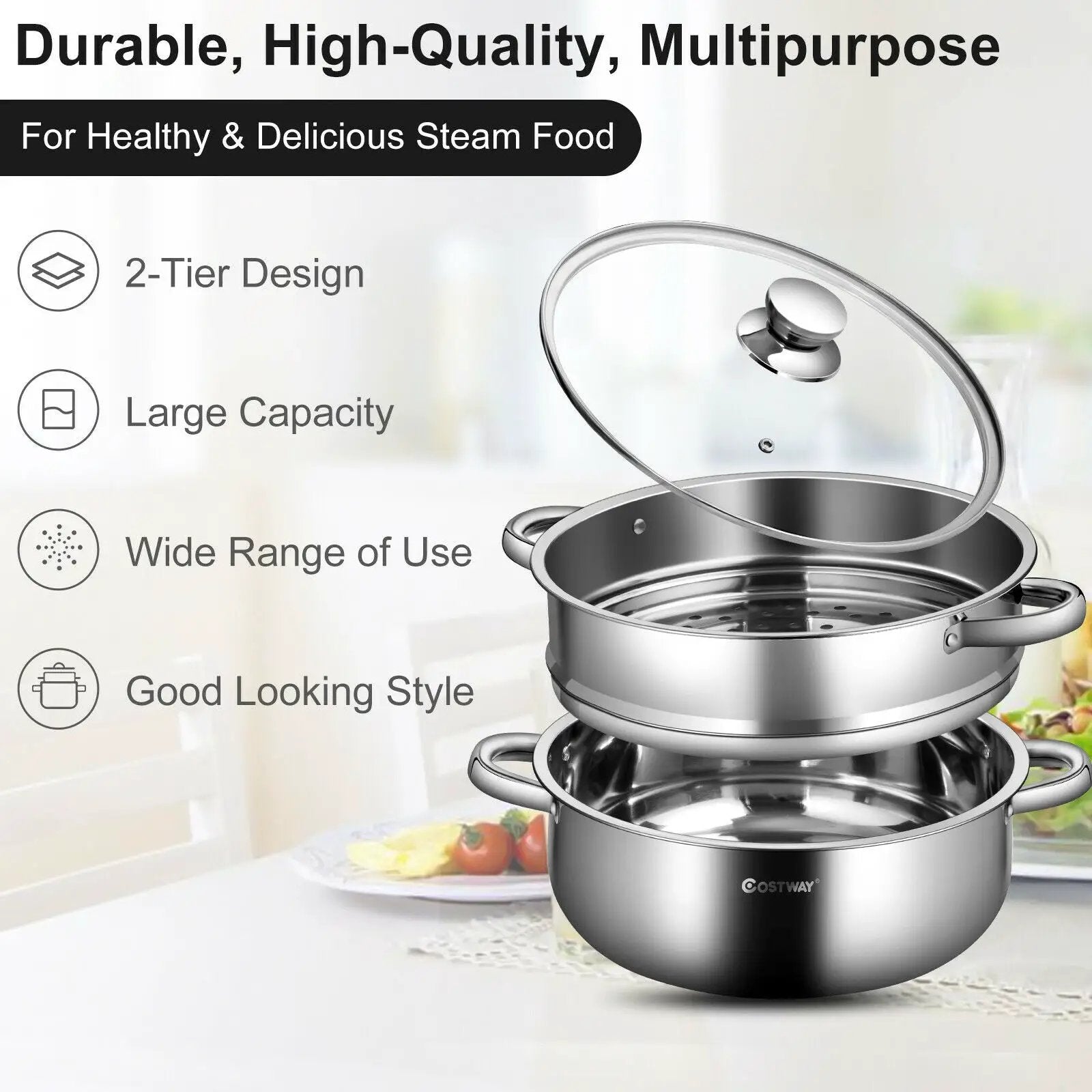 9.5 QT 2 Tier Stainless Steel Steamer Cookware Boiler by DirectDeals