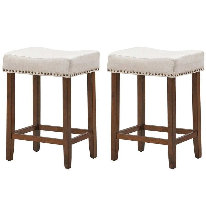 Set of 2 Nailhead Saddle Bar Stools 24 Inch Height by DirectDeals
