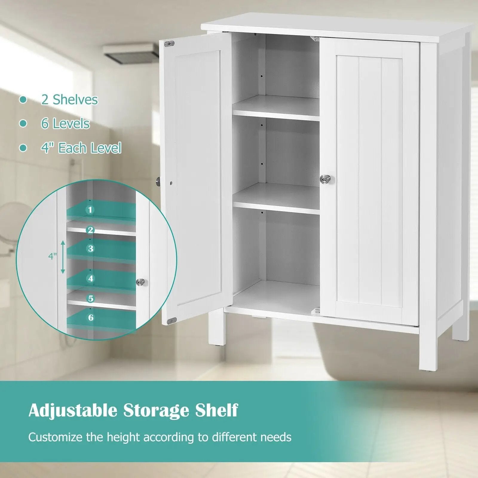 2-Door Bathroom Floor Storage Cabinet Space Saver Organizer by DirectDeals