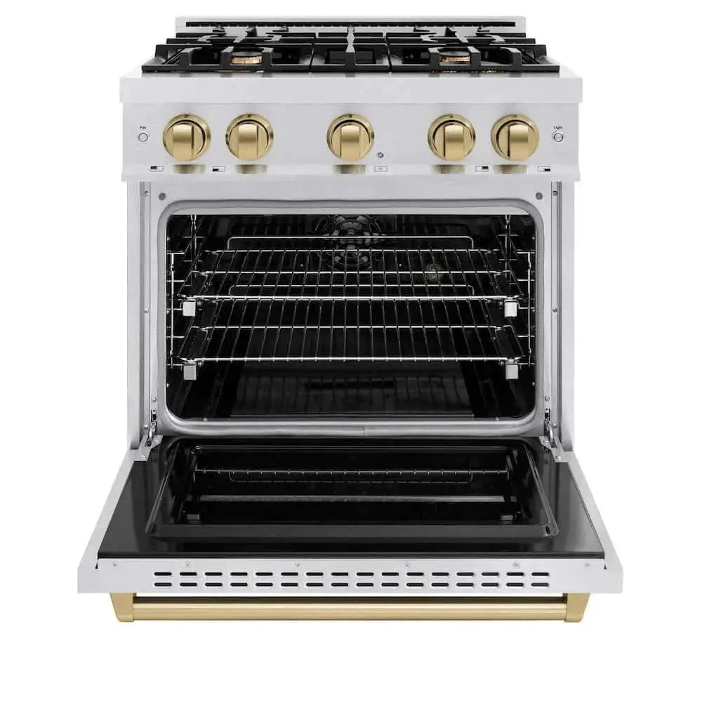 ZLINE 30" Classic Gas Range, Convection Gas Oven DuraSnow® Stainless Steel, Champagne Bronze CGRSZ-30-CB by Farmhouse Kitchen and Bath
