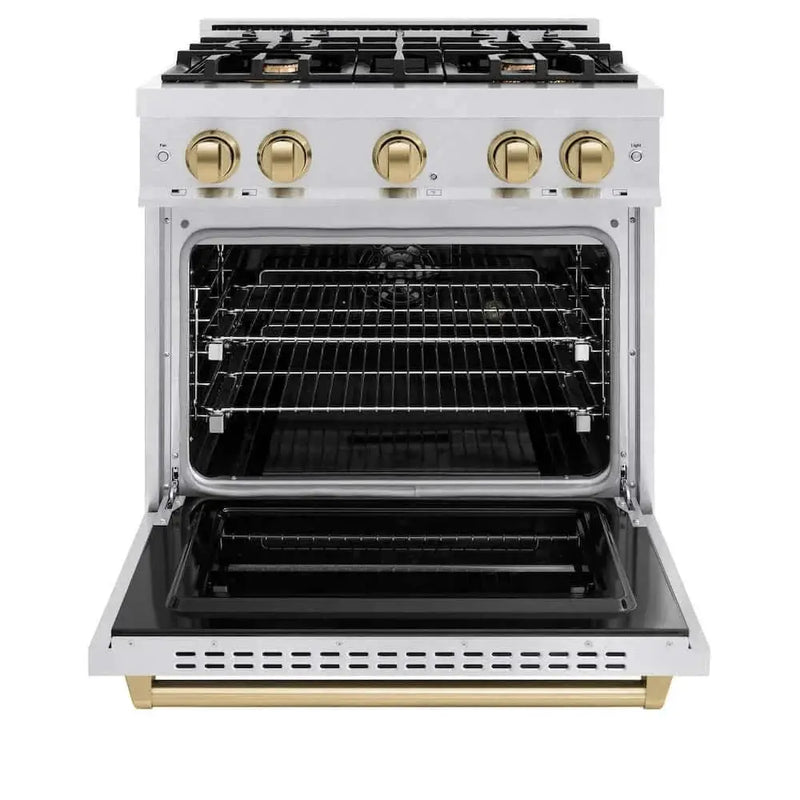 ZLINE 30" Classic Gas Range, Convection Gas Oven DuraSnow® Stainless Steel, Champagne Bronze CGRSZ-30-CB by Farmhouse Kitchen and Bath