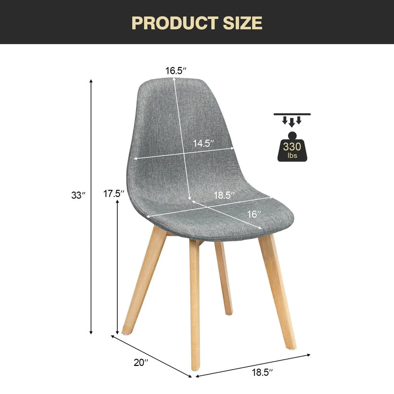 2 Pieces Modern Dining Chair Set with Wood Legs and Fabric Cushion Seat by DirectDeals