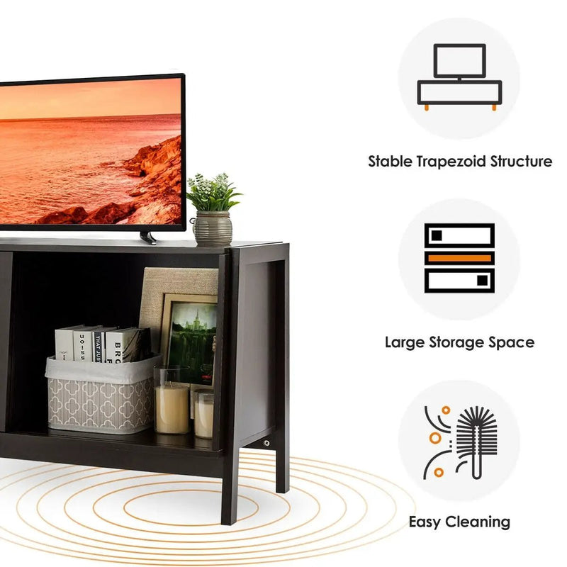 TV Stand Modern Entertainment Cabinet with Sliding Doors-Dark Brown by DirectDeals