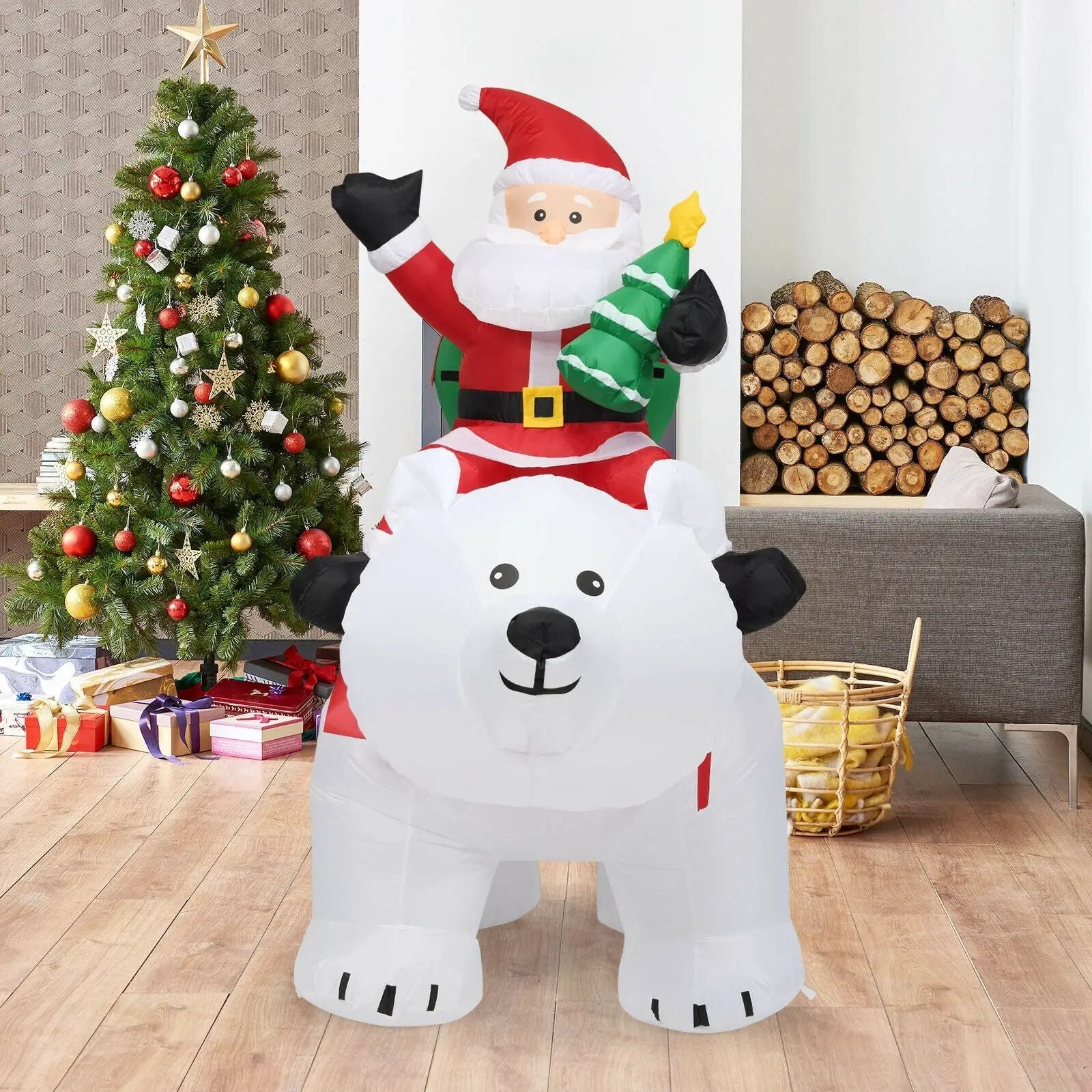 6.5 Feet Christmas Inflatable Santa Riding Polar Bear with Shaking Head LED Lights by DirectDeals