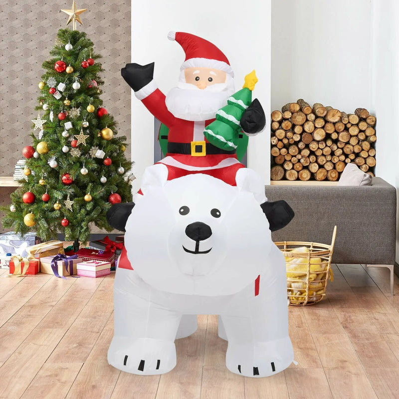 6.5 Feet Christmas Inflatable Santa Riding Polar Bear with Shaking Head LED Lights by DirectDeals