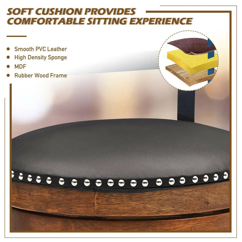 30.5 Inch 360-Degree Swivel Stools with Leather Padded Seat by DirectDeals